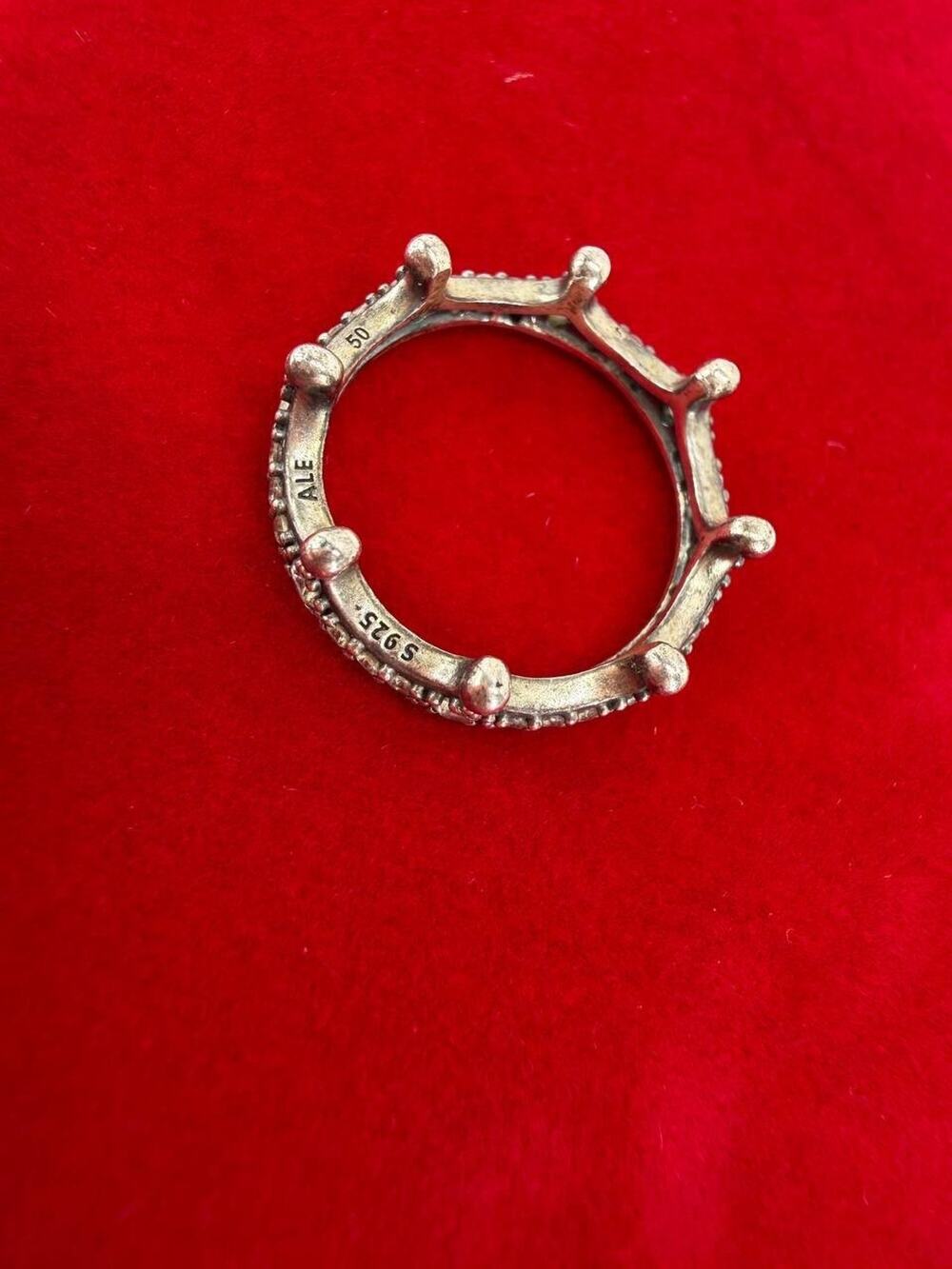 Pandora ALE S925 Sterling Silver Clear CZ Princess Crown Ring Size 50 US 5